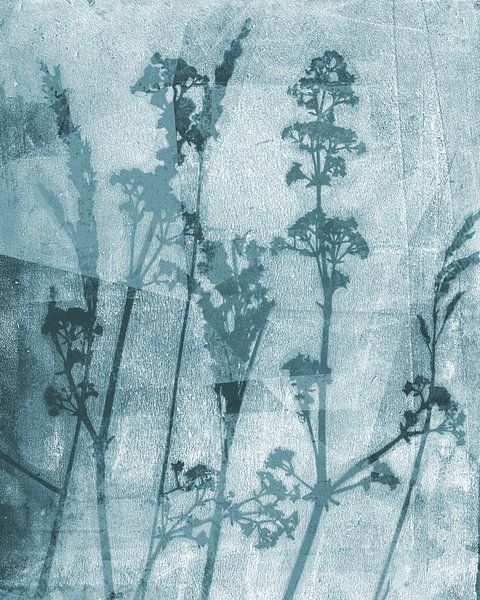 &quot;Sogni di fiori&quot;. Retro flowers, plants and grasses in green blue by Dina Dankers