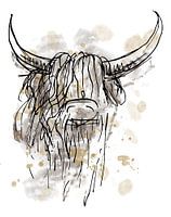 Tough abstract watercolour painting of Scottish Highlander