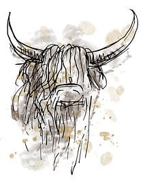 Zähes abstraktes Aquarell eines schottischen Highlanders von Emiel de Lange