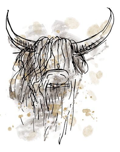 Tough abstract watercolour painting of Scottish Highlander