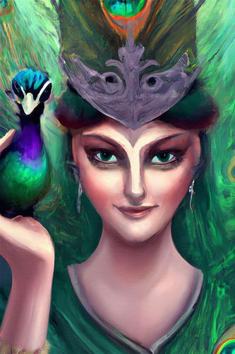 Kleurrijk portret Oosterse vrouw met pauw