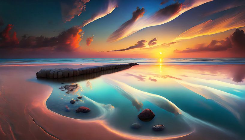 Strand met zonsondergang van Mustafa Kurnaz