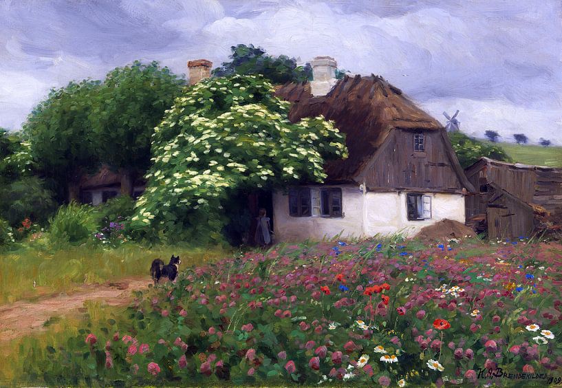 Bauernhaus mit Blumenwiese, HANS ANDERSEN BRENDEKILDE, 1909 von Atelier Liesjes