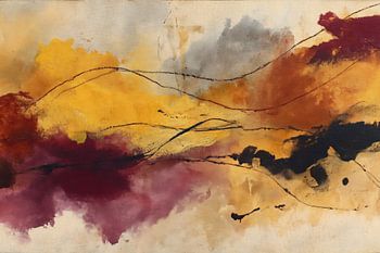 Abstract Schilderij - Goud en Bordeaux Krachtig en Dynamisch