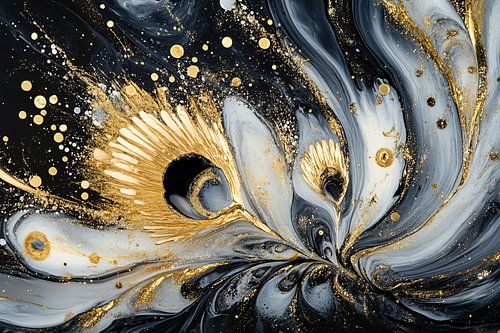 Pauwenveer met goud op zwart