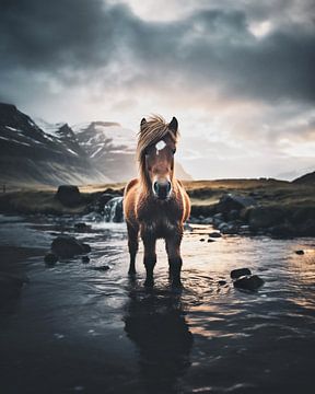 IJslands paard in de natuur van fernlichtsicht