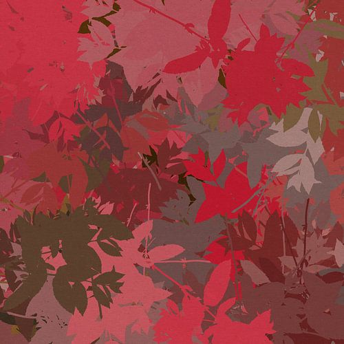Kleurrijke abstracte botanische kunst. Bladeren in rood, roze, paars, taupe.
