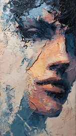 Samenvatting: Bewegend portret met vloeiende menselijke vormen en expressieve kunst in acryl met textuur van Aden Pink Studio