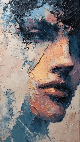 Portrait abstrait en mouvement représentant une silhouette humaine fluide et une œuvre d'art expressif en acrylique texturé