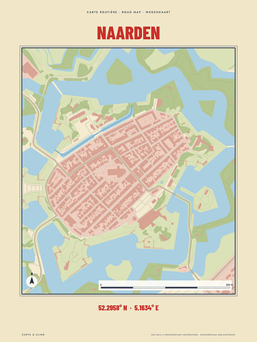 Kaart van Naarden, retro wegenkaart