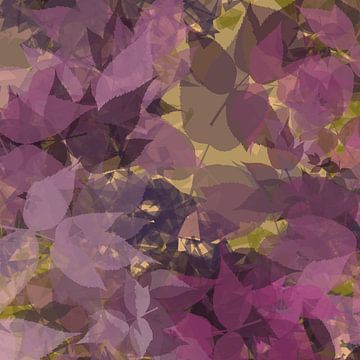 Kleurenstudie lente nr. 9. Paarse bladeren op goud. van Dina Dankers