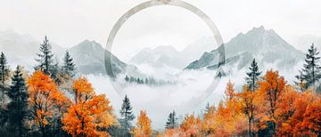 Herfstlandschap in de mist - Mystiek van Poster Art Shop