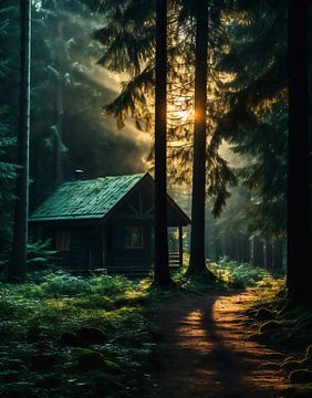 Cabin in the forest by fernlichtsicht