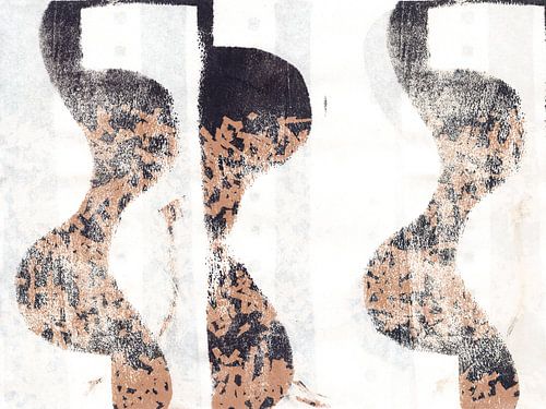 Moderne abstracte kunst. Vormen in terracotta en zwart op wit.