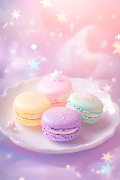 Colourful macarons on a delicate plate by Poster Art Shop