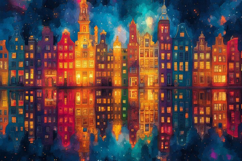 Nächtliche Stadtlandschaft mit Reflexionen von Lufy