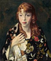 Young red-haired woman in Chinese wrapping cloth