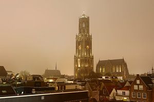 Stadtbild von Utrecht mit Domkirche und Domturm in Brauntönen