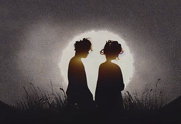 Couple d'amour Silhouette, illustration d'art sur Animaflora PicsStock