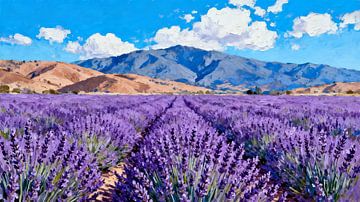 Midcentury - Art Deco ikonische lila Mohnfeld 01 von Team W 32 Gallery von Team W 32 Gallery