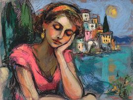 Gardasee Gemälde | Rosa Frau von Abstraktes Gemälde