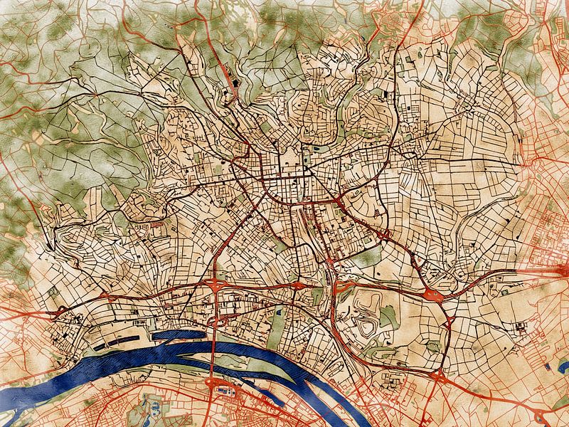 Map of Wiesbaden with the style 'Serene Summer' by Maporia