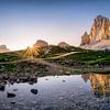 Sonnenaufgang an den drei Zinnen in den Dolomiten von Voss Fine Art Fotografie