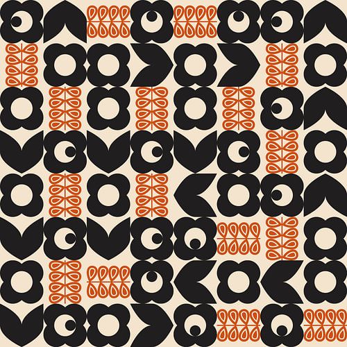 Retro jaren 70 vintage stijl kunstwerk in zwart en oranje