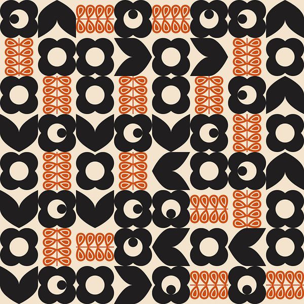 Retro 70er Jahre Vintage-Stil Kunstwerk in schwarz und orange von Dina Dankers