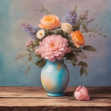Vaas met bloemen pastelkleur 3 van Greta Lipman