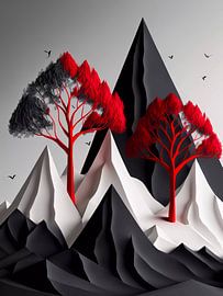 Red Trees in the mountains by haroulita