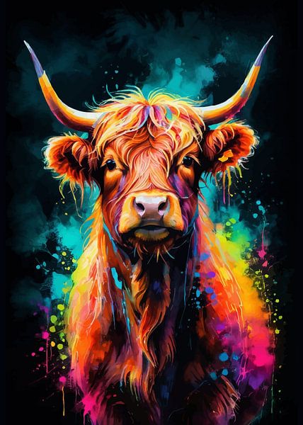 Hoogland Koe Aquarel Neon van MIROKKU