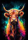 Hoogland Koe Aquarel Neon van MIROKKU thumbnail