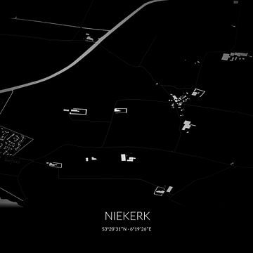 Zwart-witte landkaart van Niekerk, Groningen. van Rezona