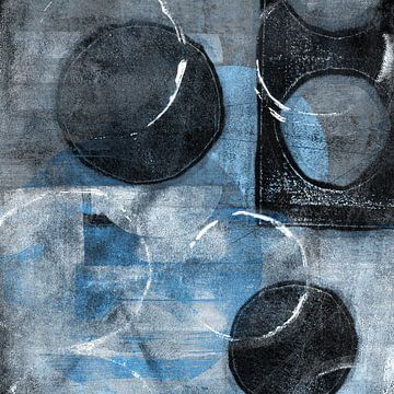 Modern abstract organic shapes and lines in blue colors by Dina Dankers