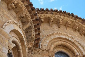 Close-up of arches in windows and roof in Spanish romanesque church
