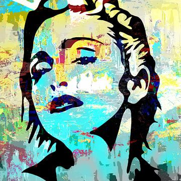 Madonna Abstrakt Porträt Blau Gelb von Art By Dominic