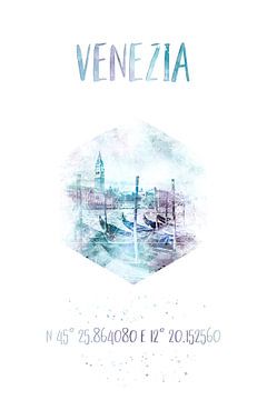 Coördinaten Venetië Canal Grande | Aquarel van Melanie Viola