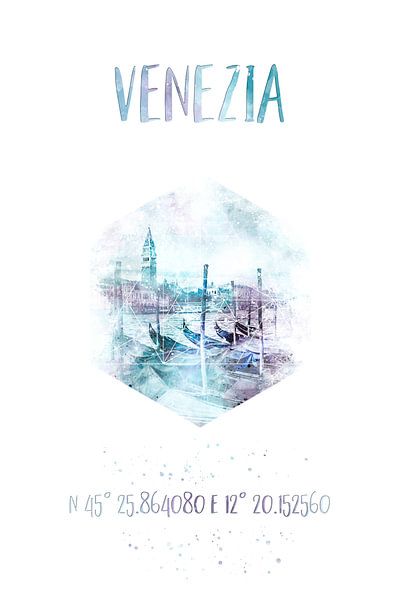 Coordonnées VENISE Canal Grande | Aquarelle par Melanie Viola