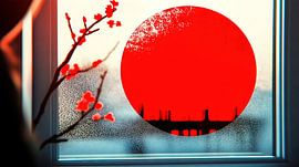 Kersenbloesemtak en rode zon van Frank Heinz