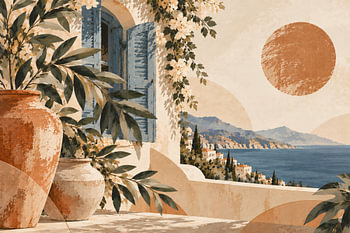 Fenêtre d'une villa méditerranéenne – Horizon côtier