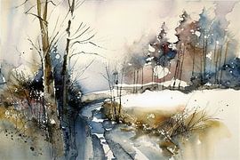 Aquarell Landschaft, saisonales Dorf von Ariadna de Raadt-Goldberg