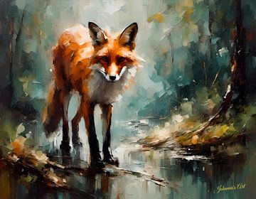 Wilde dieren - Geabstraheerd surrealisme - Fox 1 van Johanna's Art
