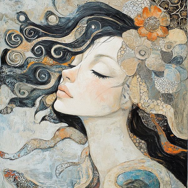 Femme cheveux | Femme avec ondulations et fleur par Caprices d'Art
