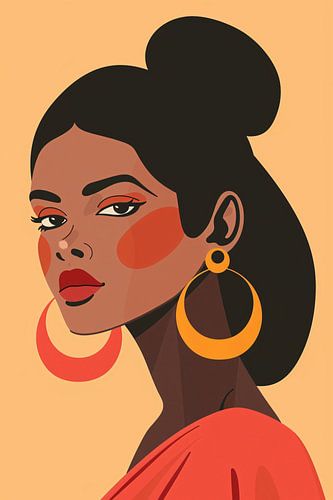 Elegante Dame in Rood met Gouden Oorbel