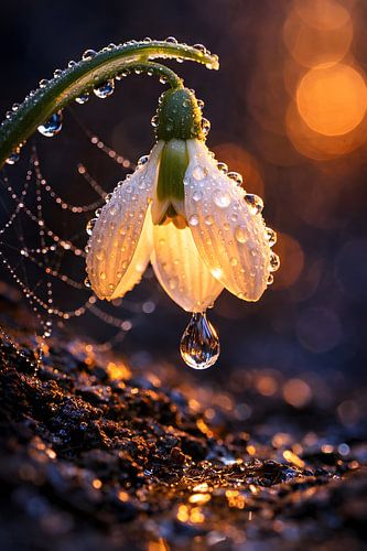 Awakening of Light – Snowdrop in Morning Dew