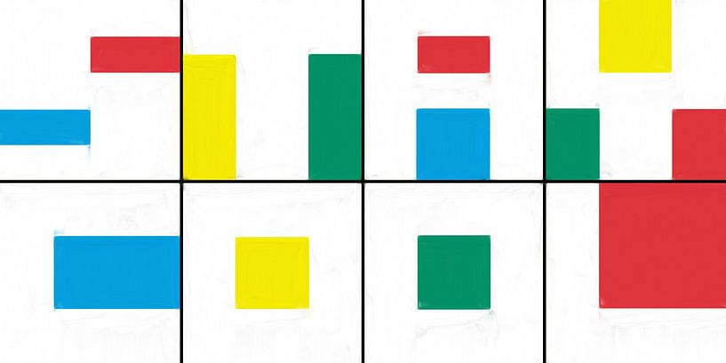 Geometrische vormen in rood blauw geel groen van Maurice Dawson
