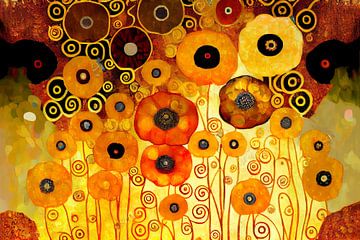 A field of poppies in gold by Whale & Sons