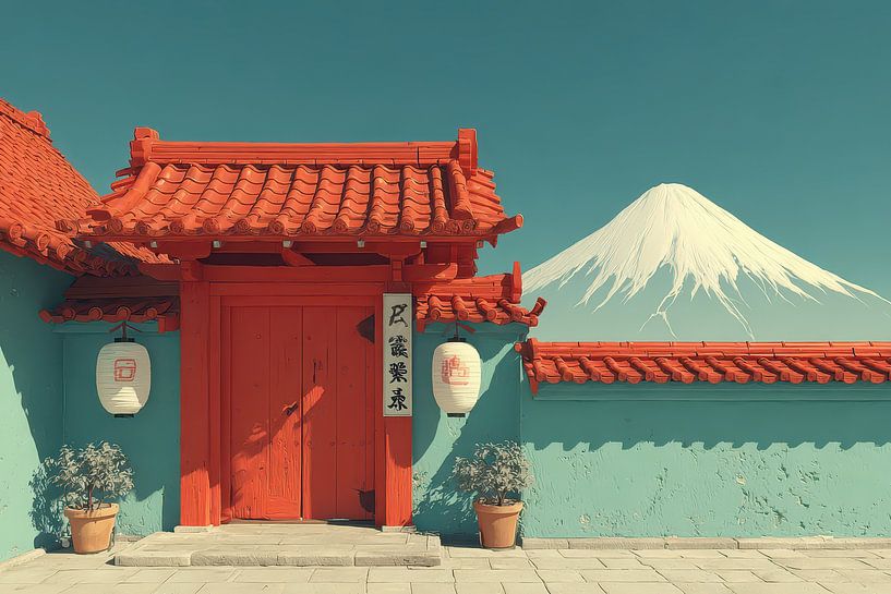 malerisches Haus in Japan und der Berg Fuji von Egon Zitter