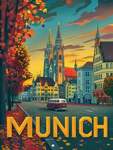 Munich Autumn Leaves: Bavarian City Poster